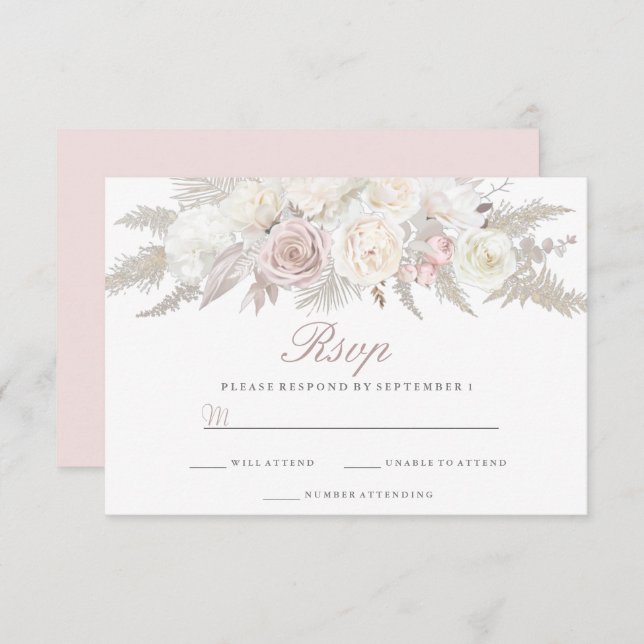 Ivory & Blush Floral Winter Wedding RSVP Card (Front/Back)
