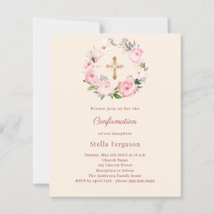 Ivory blush florals cross Confirmation invitation