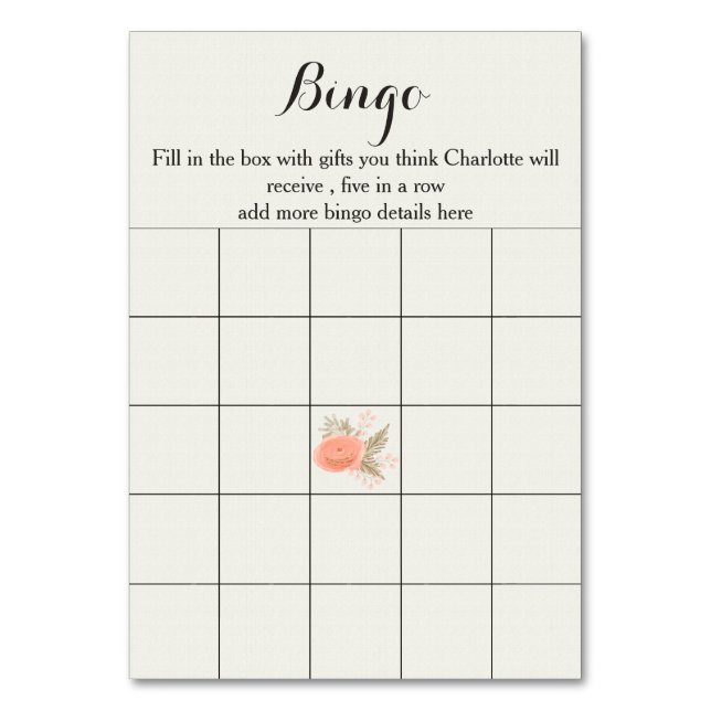 ivory blush gold floral bridal shower bingo cards (Back)