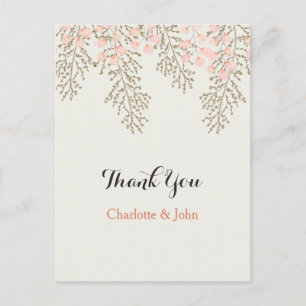 ivory blush gold floral Thank You notes Postcard