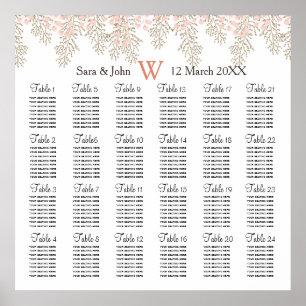 ivory blush gold floral wedding seating plan poster