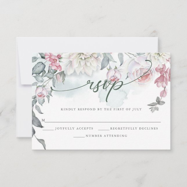 Ivory Blush Pink Cottage Flowers RSVP Card (Front)