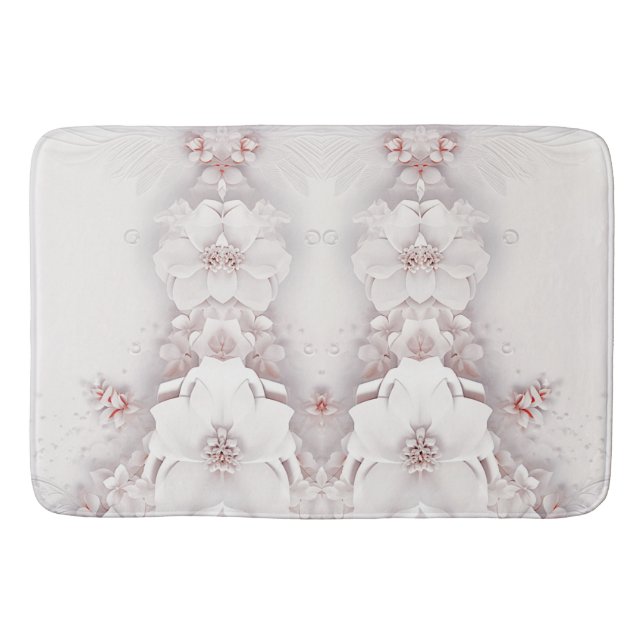 Ivory Blush Pink Floral Bath Mat (Front)
