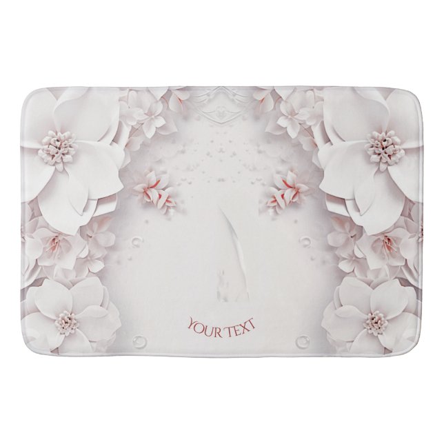 Ivory Blush Pink Floral Bath Mat (Front)