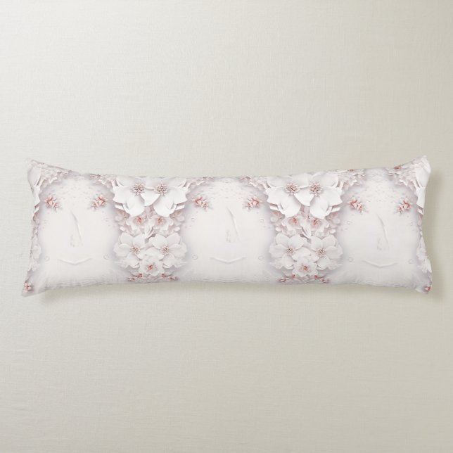 Ivory Blush Pink Floral Body Pillow (Front)