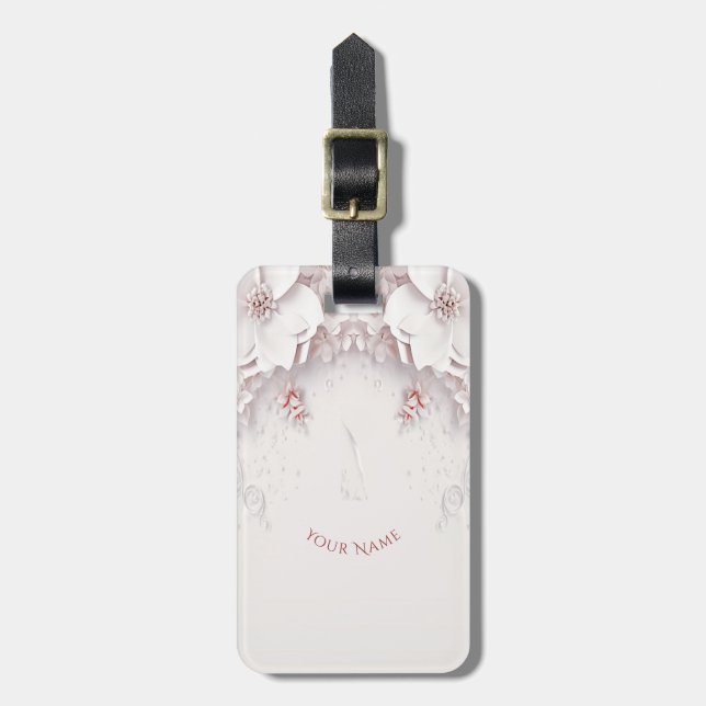 Ivory Blush Pink Floral Luggage Tag (Front Vertical)