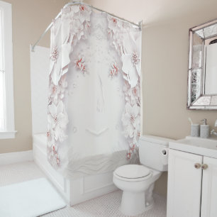 Ivory Blush Pink Floral Shower Curtain