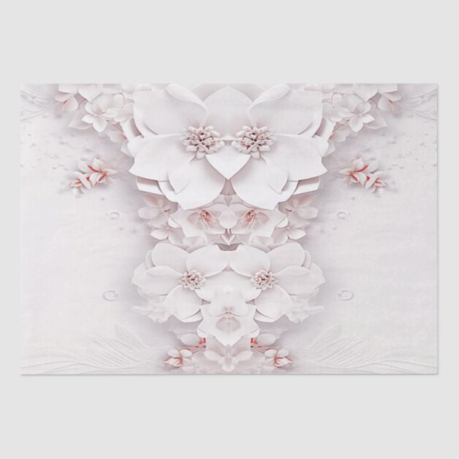 Ivory Blush Pink Floral Tissue Paper (Front)