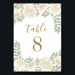 Ivory Blush Pink Floral Wedding Table Number Cards<br><div class="desc">Ivory Blush Pink Floral Wedding Table Number Cards - feature elegant watercolor roses and peonies in various shades of ivory,  blush pink,  and champagne with elegant greenery. The font layout displays printed gold ink colour for added decor.</div>