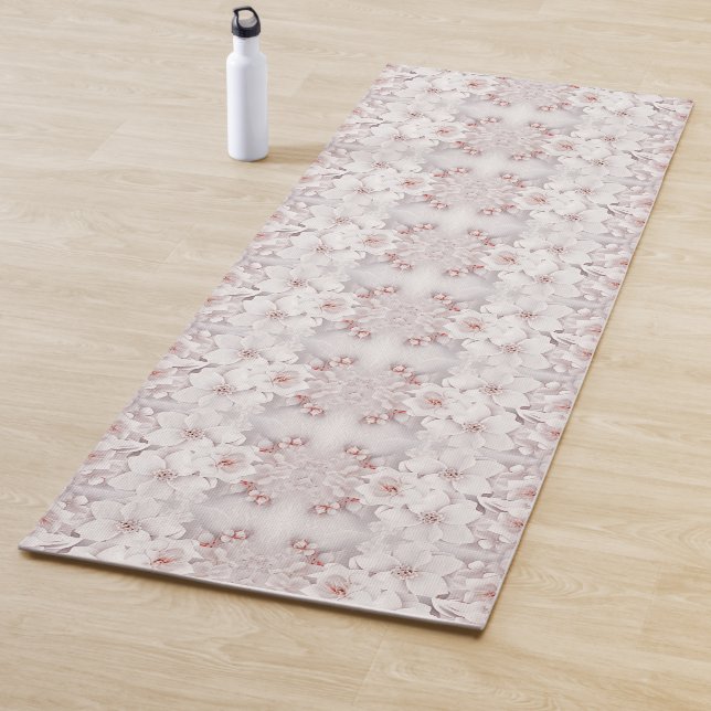 Ivory Blush Pink Floral Yoga Mat (In Situ)