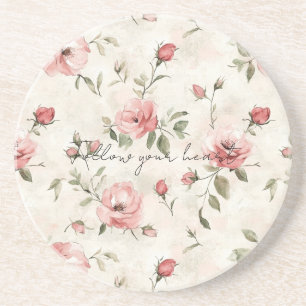 Ivory Blush Pink Roses Floral Coaster