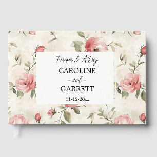 Ivory Blush Pink Roses Floral Wedding Guest Book