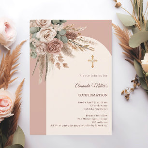 Ivory blush roses terracotta arch Confirmation Invitation