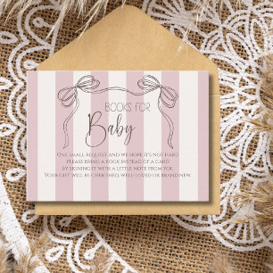 Ivory Blush Stripe Bow Baby Shower Books For Baby  Enclosure Card