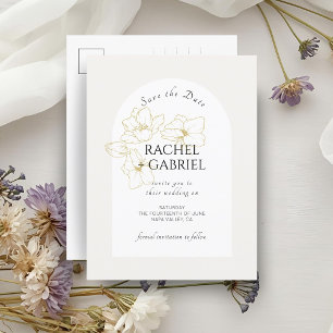 Ivory Boho Arch Gold Floral Wedding Postcard