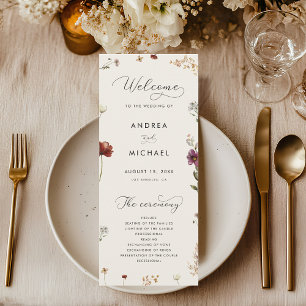 Ivory Boho Fall Wildflowers QR Code Autumn Wedding Programme