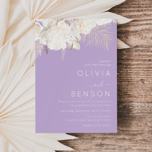 Ivory Boho Flowers Fall Autumn Purple Wedding  Invitation