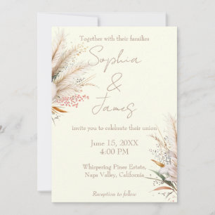 Ivory Boho Pampas Grass Wedding Invitation