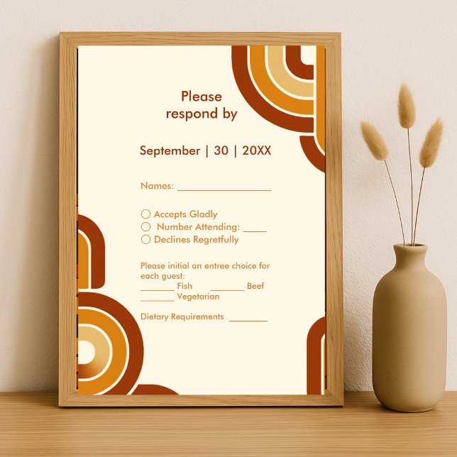 ivory Bold Retro 1970s Wedding  RSVP Card (Creator Uploaded)