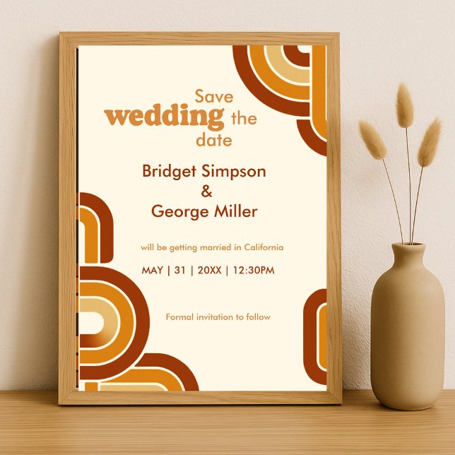 ivory Bold Retro 1970s Wedding save the date card (Creator Uploaded)