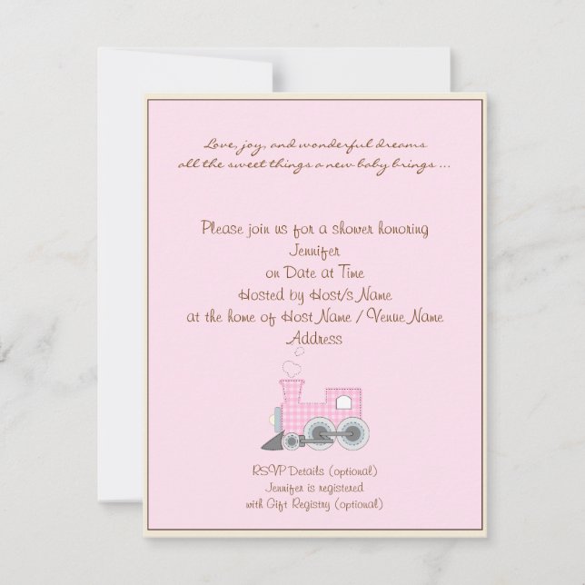 Ivory Border Pink Train Baby Shower Invitation (Front)