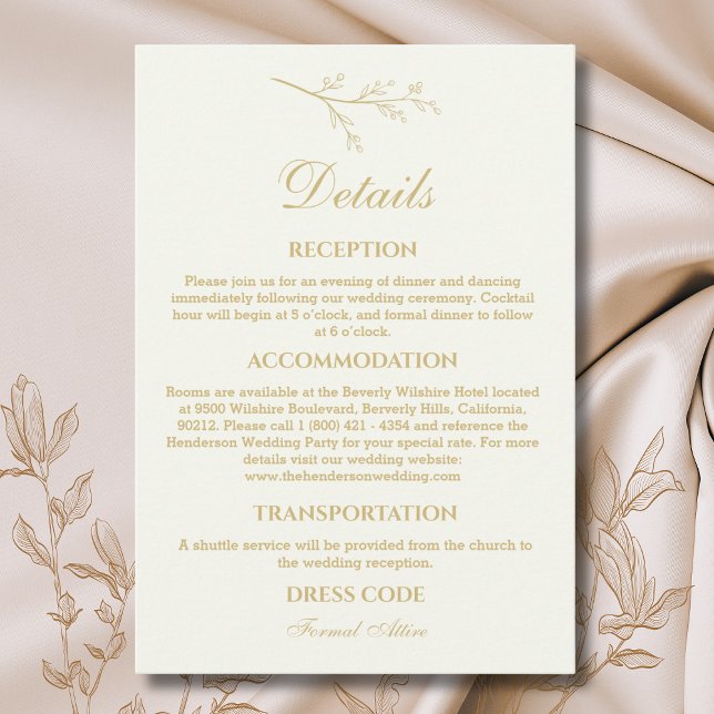 Ivory Botanical Minimalist Wedding Details  Enclosure Card (Creator Uploaded)