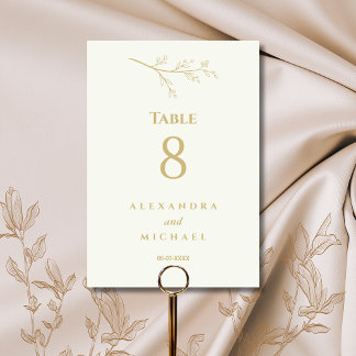 Ivory Botanical Minimalist Wedding Table Number