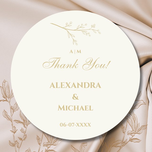 Ivory Botanical Minimalist Wedding Thank You Classic Round Sticker (Creator Uploaded)