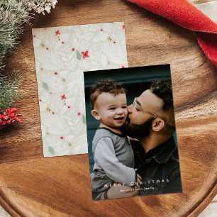 Ivory Botanical Vertical Photo Holiday Card