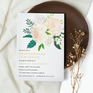 Ivory Bouquet Floral Bridesmaids Luncheon Wedding Invitation