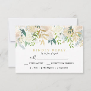 Ivory Bouquet Floral Wedding Meal Choice RSVP Mint Card