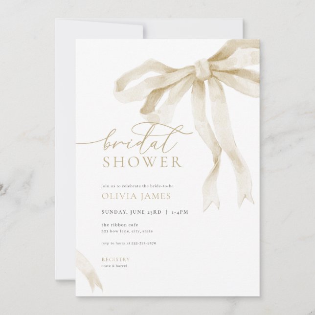 Ivory Bow Bridal Shower Invitation White Ribbon (Front)