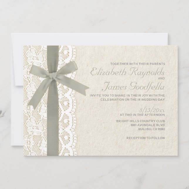 Ivory Bow & Lace Wedding Invitations (Front)