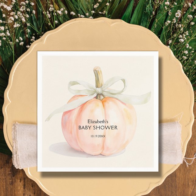 Ivory Bow Little Pumpkin Baby Shower Napkin (Ivory Bow Little Pumpkin Gender Neutral Baby Shower Napkins)