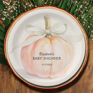 Ivory Bow Little Pumpkin Baby Shower Paper Plate