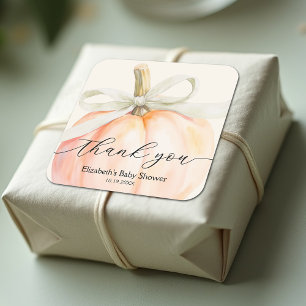 Ivory Bow Little Pumpkin Baby Shower Square Sticker
