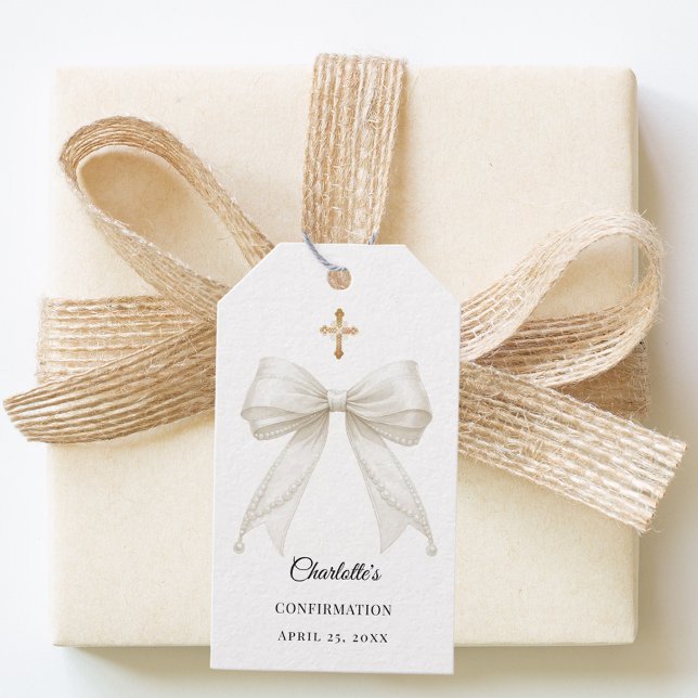 Ivory bow pearls Confirmation DIY Gift Tags (Creator Uploaded)