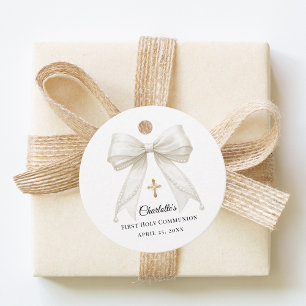 Ivory bow pearls First Holy Communion DIY Favour Tags