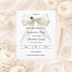 Ivory bow photo Graduation party Save the Date