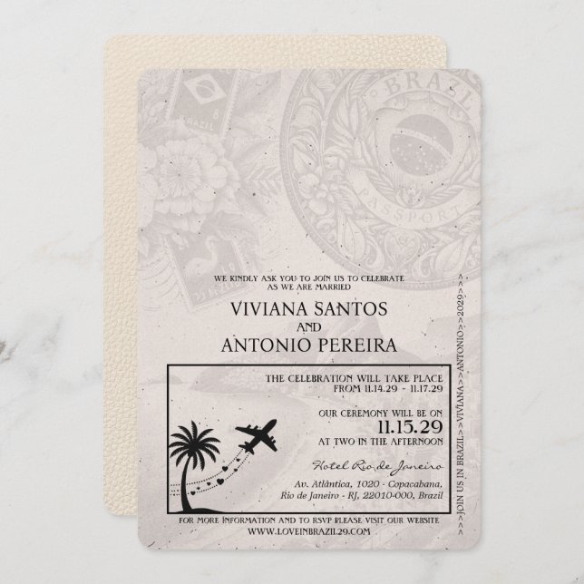 Ivory Brazil Passport Wedding Invitation (Front/Back)