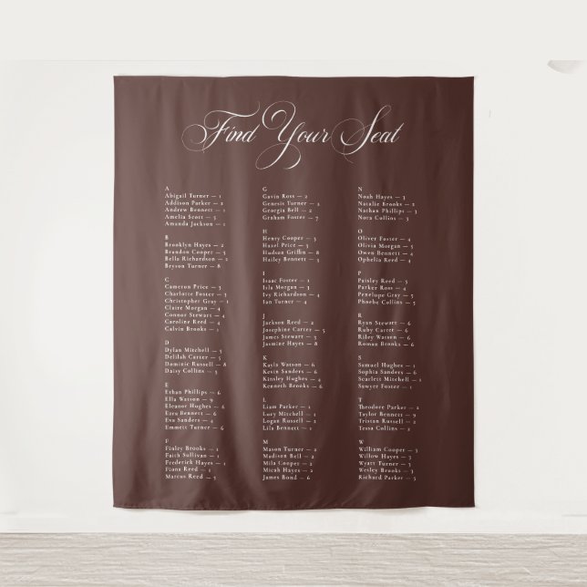 Ivory Brown Alphabetical Wedding Seating Chart Tapestry (Front)