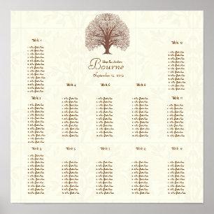 Ivory Brown Floral Pattern Tree Seating 12 Tables Poster