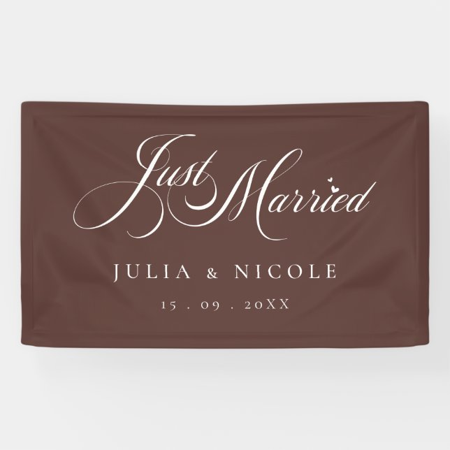 Ivory Brown Just Married Wedding Car Banner Sign (Horizontal)