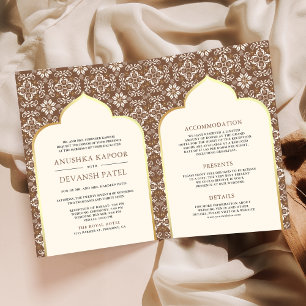 Ivory Brown Pattern All in One Indian Wedding Invitation