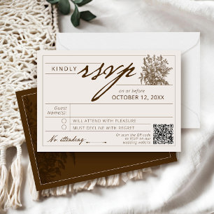 Ivory Brown Vintage Floral Boho Romantic Wedding RSVP Card