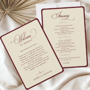 Ivory Burgundy Border Retro Wedding Itinerary Card