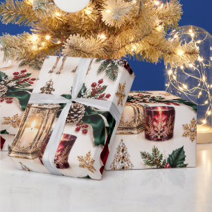 Ivory Burgundy Candlelight Christmas Wrapping Paper