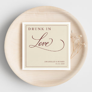Ivory & Burgundy Drunk in Love Elegant Wedding Napkin