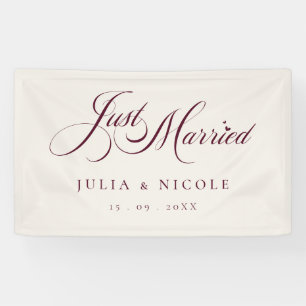 Ivory Burgundy Just Married Wedding Banner Sign