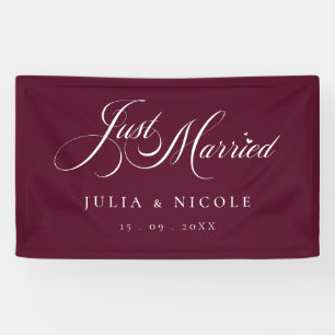 Ivory Burgundy Just Married Wedding Banner Sign